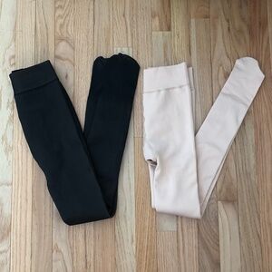 2 Pairs of Fleece lined tights - black translucent and peach/nude